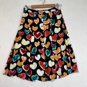 Coldwater Creek Heart Print A-Line Button-Up Skirt Knee Length Size Small 90 VTG